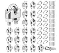 Flintronic 60PCS Wire Rope Clip, 20PCS M6 Wire Rope Cable Clip Clamps with 20PCS Wire Rope Crimping Loop Sleeves and 20PCS Wire Rope Thimbles, rope Grips for Awning Fixed Clothesline Tensioner
