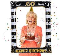 Flintronic 60th Birthday Inflatable Frame, Black Gold Birthday Party Inflatable Selfie Photo Frame, Funny Selfie Props Kit, Family Fun Holiday Supplies