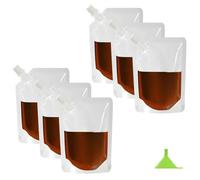 Flintronic 6Pcs 250ml Refillable Drink Pouches for Festivals, Plastic Reusable Hip Flask with Spout, Reusable Juice Bags, Drink Container for Picnic Camping Party Halloween Hot Cold Beverage, Clear