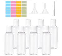 flintronic 8-Pack 100ML Transparent Travel Bottles Set for Toiletries, Shampoo, Cosmetic Liquid - Includes 4 Spray Heads, 2 Droppers, 2 Funnels, 2 Sheet Labels, 1 Brush