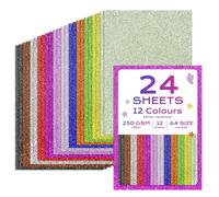 Flintronic A4 Origami Paper, 24 Sheets Glitter Coloured Card 250gsm, 12 Colors Single Sided Glitter Coloured Paper for DIY Arts Crafts School Projects Children's Art & Craft Activities, 210mm x 297mm
