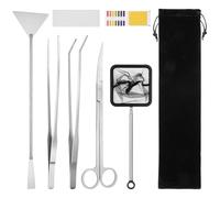 Flintronic Aquascaping Tool, 7 in 1 Aquarium Aquascape Tools Kit, Anti-Rust Aquatic Plant Aquascaping Tool, Stainless Steel Long Tweezers Scissors Spatula for Cleaning Fish Tank (Silver)