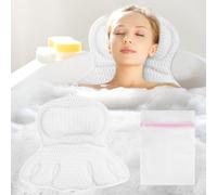 Flintronic Bath Pillow, 4D Luxury Bath Bathtub Pillow for Head, Neck, Shoulder and Back Support, Ergonomic Breathable Mesh SPA Tub Pillow with 6 Powerful Suction Cups, Fits all Bathtub