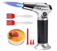 flintronic Blow Torch, Kitchen Torch, Refillable Butane Gas Torch Lighter with Safety Lock, Adjustable Flame with 2 Brush for Cooking, BBQ, Pastries, Soldering (Butane Gas Not Included) Silver