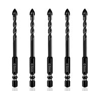 Flintronic Brick Ceramic Tile Drill Bits, 5PCS 6mm Masonry Drill Bits Set, Concrete Glass drill Bit For Porcelain Tiles, Professional drill bits set for brick walls plastic cement wood