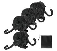 Flintronic Bungee Cords With Hooks, 4 Pack 100cm Long Adjustable Flat Bungee Cords, Heavy Duty Rubber Black Bungee Straps with Metal Buckle Hooks for Outdoor, Bike, Camping, Tarps, Tent