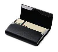 flintronic Business Card Case, PU Leather Credit Card Holder with Magnetic Shut, Slim Stainless Steel Bank Card Protectors for Men/Women(Black)