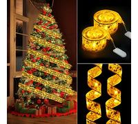 Flintronic Christmas Fairy Lights, 2PCS Ribbon Xmas Tree Lights 6.56ft 20 LED Glowing Decorations, DIY Lace Bows Battery Powered Sparkling Decor for Wedding Birthday Party (Warm White)