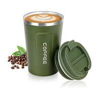 flintronic Coffee Cup, Insulated Coffee Mug with Leakproof Lid, Resuable Travel Mugs Cup for Cold & Hot Drinks (Green, 380, Millilitres)