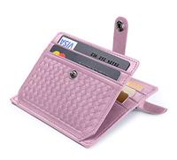 flintronic Credit Card Holder, RFID Blocking Pink Leather Wallet with Covered Button (1 Zipper & 1 Invoice compartments, 5 Card Slots & 1 ID Window) Purse for Women