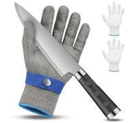 flintronic Cut Resistant Gloves, Level 9 Protection Stainless Steel Mesh Cut Proof Gloves, Safety Work Gloves with 2 Cotton Gloves, for Kitchen Butcher, Wood Whittling, Oyster Shucking (S)