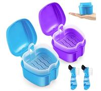 Flintronic Denture Bath Case, 2PCS Denture Cleanning Set for Braces, Retainers, Gum Shields, Portable Retainer Box with Strainer Basket for Storing Soaking Dentures