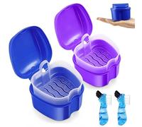 Flintronic Denture Bath Case, 2PCS Denture Cleanning Set for Braces, Retainers, Gum Shields, Portable Retainer Box with Strainer Basket for Storing Soaking Dentures