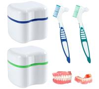 Flintronic Denture Bath Case, 2PCS Denture Cleanning Set for Braces, Retainers, Gum Shields, Portable Retainer Box with Strainer Basket for Storing Soaking Dentures