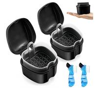 Flintronic Denture Bath Case, 2PCS Denture Cleanning Set for Braces, Retainers, Gum Shields, Portable Retainer Box with Strainer Basket for Storing Soaking Dentures