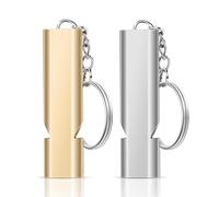 flintronic Emergency Survival Safety Whistle, 2 Packs Metal Whistles Double Tubes Super Loud 120dB Tap with Keychain for Camping Boating Hiking Pet Training and Competition (Gold+Silver)
