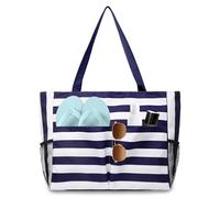 flintronic Extra Large Lightweight Beach Bag, Waterproof Beach Tote Bag with Zip, Foldable Shoulder Bag for Women, Reusable Shopping Bag, for Beach Travel Holiday Swimming Picnic,Navy Blue