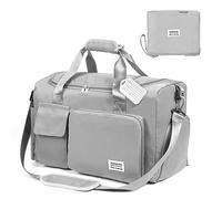 Flintronic Foldable Gym Duffel Bag - Lightweight Travel Overnight Weekend Holdall with Wet/Dry Separation - Grey