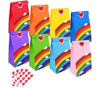flintronic Gift Bags, 48 Pcs Sweets Party Baging Rainbow Paper Bag, Kids Sweet Bags with Smile Face Stickers for Halloween, Christmas, Birthday, Celebrations - Kids' Party Favours 13 * 8 * 24CM