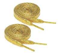 Flintronic Glitter Shoelaces - 2 Pairs, Shiny Flat Shoe Laces, Sparkling 1.4m*10mm Boot Laces Replacement for Sneakers, Canvas Shoes, Fit Kids Adults/Gold
