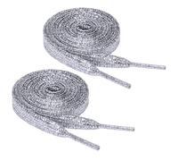 Flintronic Glitter Shoelaces 2 Pairs, Shiny Flat Shoe Laces, Sparkling 1.4m*10mm Replacement for Sneakers, Canvas Shoes, Rope Laces Fit Kids-Adults/Silver