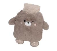 Flintronic Hot Water Bottle, 400ml Warm Water Bag with Plush Cover, Hot Water Bottle Cosy Fluffy Soft Plush Cute Pattern, Hot Water Bag for Neck, Shoulder Pain and Hand Feet Warmer (Dark Brown Bear)