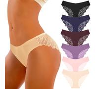 Flintronic Lace Knickers for Women Multipack, Ultra Thin Floral Lace Briefs Ladies, Stretchy Hipster Panties, Ladies Silk Underwear Sexy Stretch Brief Knickers Pack of 6 (XL)