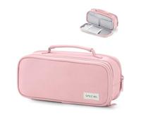 flintronic Large Capacity Pencil Case, Stationery Organizer Pouch with Compartments and Handle, Portable Pen Bag for School Office Supplies, Pink