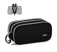 flintronic Large Capacity Pencil Case, Stationery Organizer Pouch with Compartments and Handle, Portable Pen Bag for School Office Supplies, Black