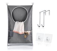 flintronic Laundry Bags, Hanging Laundry Hamper with Stainless Steel Hooks & Adhesive Hooks, Adjustable Laundry Basket for Laundry/Moving House/Shopping, 30*15*2