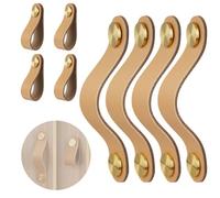 flintronic Leather Pull, 4Pcs Wardrobe Door Leather Handle, Leather Pulls Hole Pitch 128mm with 8 Pcs Screws, Leatherniture Handle Pull for Kitchen, Bathroom, Cabinets, Dresser Drawaers, Cloakroom