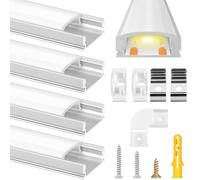flintronic Led Aluminum Profile, 1.2M/3.9FT U-Shape Led Aluminum Channel, LED Channels and Diffusers with Milky White Cover, End Caps, Mounting Clips and Corner Connectors