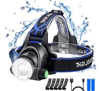 flintronic LED Head Torch, USB Rechargeable COB Single Head Headlamp, IP64 Waterproof Zoomable 3 Modes 90° Rotating 800 Lumen Headlight for Running/Cycling/Fishing/Camping (2*18650 Battery Included)