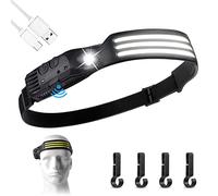 flintronic Led Headlamp USB Rechargeable,5 Modes 600 Lumens COB Headlight, IPX4 230°Wide-Angle Waterproof Lightweight Head Torch with Motion Sensor for Running, Hiking Emergency 6 Hours（3 Lights）