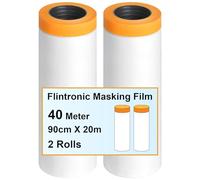 flintronic Masking Film, Self-Adhesive Painters Masking Tape Cover, Plastic Dust Sheet Rolls, Transparent Pre-Taped Masking Film, for Spraying Painting Decorating, Dust-Proof, 0.9m x 20m, 2 Rolls