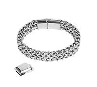 flintronic Men's Strong Antique Silver Bracelet, Fashion Retro 23cm+1.5cm Extension BuckleTitanium Steel Simple Six-sided Flat Denim Bracelet,Jewellery Gift for Boyfriend Husband Father - Silver