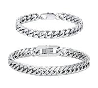flintronic Men's Strong Antique Silver Bracelet, Fashion Retro Titanium Steel Simple Six-sided Flat Denim Bracelet