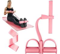 Flintronic Multifunction Resistance Training, 4 Tube Pedal Resistance Band, Sit-up Pull Rope Fitness, Tension Rope Sport Trainer, Tummy Trimmer, Home Gym Equipment for Women/Men, Pink