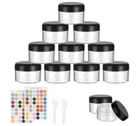 Flintronic Plastic Cosmetic Jar 24 * 50ml, Transparent & Visible Sample Container Jar, Black Screw Cap Bottle with Sticker & Small Spoon, Suitable for Cosmetic/cream/gel/paste/beads Etc.