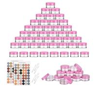 Flintronic Plastic Cosmetic Jar 64 * 5ml, Transparent & Visible Sample Container Jar, Pink Screw Cap Bottle with Sticker & Small Spoon, Suitable for Cosmetic/cream/gel/paste/beads/mineral Items Etc.