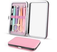 flintronic Professional Eyebrow Tweezer Set, Stainless Steel Tweezers for Eyebrows, Precision Tweezers Set with Travel Case for Ingrown Hair, Eyelash Extension, Eyebrows Plucking (Pink)
