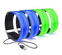 flintronic Rechargeable LED Armband 4 Packs Flashing Reflective Running Lights Safety Sport Armband USB Rechargeable Unisex for Night Running, Jogging, Outdoor Sports, Climing（Green+Blue）