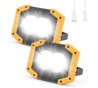 flintronic Rechargeable LED Work Light, 10W Portable COB Floodlight Waterproof Camping Lights, 3 Modes 2000LM Security Lights Outdoor for Garage Hiking Fishing Emergency-2PC