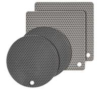 Flintronic Silicone Trivet, 4 Pack Multipurpose Heat Resistant Mat, Flexible Silicone Trivets Pot Coaster, Heatproof Round Pot Holder for Kitchen Cooking Dining (Gray)