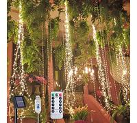 Flintronic Solar Fairy Waterfall Lights - 10 Strands/200 LEDs, 8 Flashing Modes, USB Powered, IP65 Waterproof Copper Wire, Remote Controlled Timer/Hooks (Warm White)