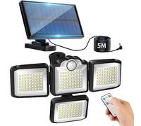flintronic Solar Security Lights, 1200LM Flood Lights with Outdoor Motion Sensor, IP65 Waterproof, 360° Adjustable 4 Heads, Wall Remote Control for Yard Garage Pathway, Black, 21.5*15*13cm