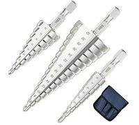 flintronic Step Drill Bit, 3PCS 4mm to12 20 32mm (5/32" to 5/4") HSS Titanium Coated Double Slot Cone Cutting Drill for Plastic Wood Metal