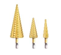flintronic Step Drill Set, 3PCS 4mm to12 20 32mm (5/32" to 5/4") HSS Titanium Coated Double Slot Cone Cutting Drill for Plastic Wood Metal