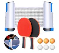 Flintronic Table Tennis Set, Portable Table Tennis Set with 2 Ping Pong Rackets, 6 Balls, 1 Extendable Net, 1 Bag, Table Tennis Set for Indoor, Outdoor Game (Blue)