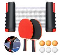 Flintronic Table Tennis Set, Portable TableTennis Suit with 2 Ping Pong Rackets, 6 Balls, 1 Extendable Net, 1 Bag, Table Tennis Set for Indoor, Outdoor Game (Red)